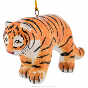 Елочная игрушка "Тигр идущий". Майолика, фотография 0. Интернет-магазин ЛАВКА ПОДАРКОВ