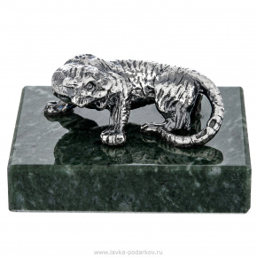 Статуэтка из серебра 925* на каменной подставке "Тигр", фотография 0. Интернет-магазин ЛАВКА ПОДАРКОВ
