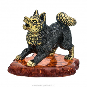 Статуэтка с янтарем "Собака Лайка", фотография 0. Интернет-магазин ЛАВКА ПОДАРКОВ