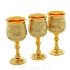0013907 Златоуст НАБОР подарочный: 3 РЮМКИ, позолота, П/У