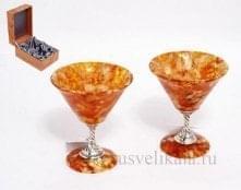 16069-С-Нб Янтарь Набор Бокалов для мартини (низкие) на 2 персоны Серебро 875* 