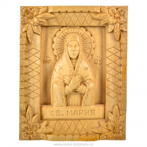 Деревянная резная икона "Святая Мария" 28х22 см, фотография 0. Интернет-магазин ЛАВКА ПОДАРКОВ