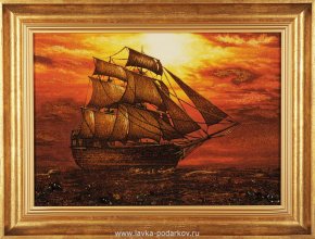 Картина янтарная "Корабль", фотография 0. Интернет-магазин ЛАВКА ПОДАРКОВ