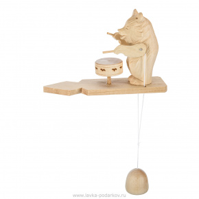 Богородская деревянная игрушка "Медведь барабанщик", фотография 0. Интернет-магазин ЛАВКА ПОДАРКОВ