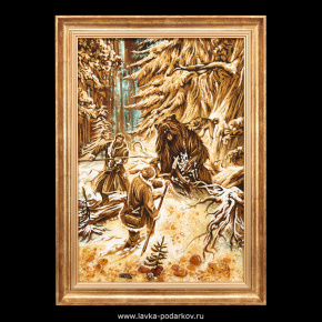 Картина янтарная "Охота на медведя", фотография 0. Интернет-магазин ЛАВКА ПОДАРКОВ