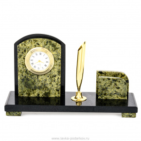 Настольный набор из натурального камня с часами и визитницей, фотография 0. Интернет-магазин ЛАВКА ПОДАРКОВ