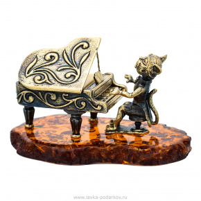 Статуэтка с янтарем "Кот с роялем", фотография 0. Интернет-магазин ЛАВКА ПОДАРКОВ