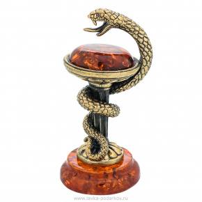 Статуэтка с янтарем "Змея и сосуд Гигеи", фотография 0. Интернет-магазин ЛАВКА ПОДАРКОВ