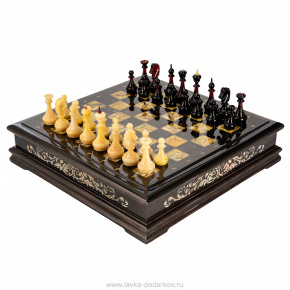 Шахматный ларец с перламутром и янтарными фигурами, фотография 0. Интернет-магазин ЛАВКА ПОДАРКОВ