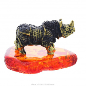 Статуэтка с янтарем "Носорог Рокки" (коньячный), фотография 0. Интернет-магазин ЛАВКА ПОДАРКОВ