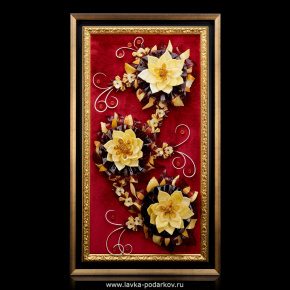 Картина янтарная "Лилии с цветами" 82х47 см, фотография 0. Интернет-магазин ЛАВКА ПОДАРКОВ