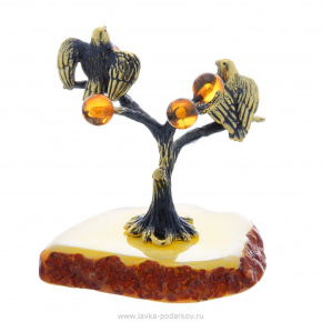 Статуэтка с янтарем "Птички-синички на дерево" (комбинированный), фотография 0. Интернет-магазин ЛАВКА ПОДАРКОВ