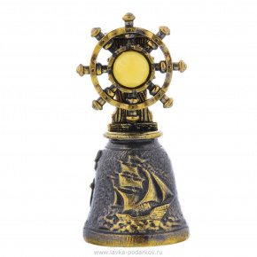 Сувенирный колокольчик "Штурвал" с янтарем, фотография 0. Интернет-магазин ЛАВКА ПОДАРКОВ