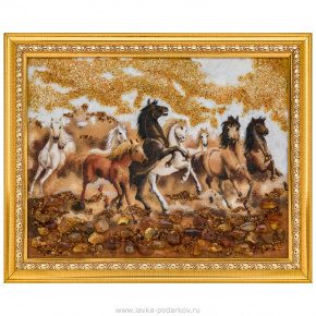 Картина янтарная "Табун лошадей" 30х40 см, фотография 0. Интернет-магазин ЛАВКА ПОДАРКОВ
