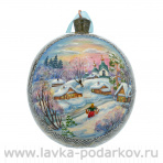 Новогодний елочный шар с росписью "Сельский пейзаж. По воду"