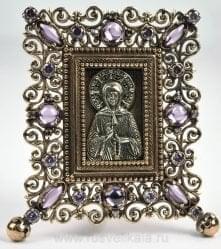  /6,6*6см Юв. Миниатюра Икона "Святая  Матрона" Ажурная Бронза, Аметист