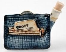 -0,05л Фарфор МИНИ-ШТОФ "Игрушка-Портфель"в цвете и золоте 0,05л в комплекте 