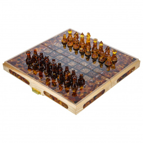 Шахматы с инкрустацией и фигурами из янтаря 32х32 см, фотография 0. Интернет-магазин ЛАВКА ПОДАРКОВ