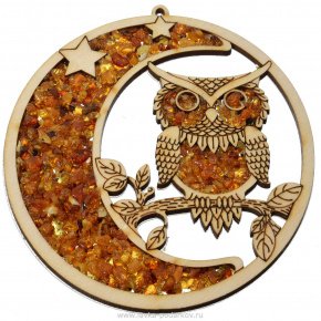 Магнит сувенирный с янтарем "Сова на месяце", фотография 0. Интернет-магазин ЛАВКА ПОДАРКОВ