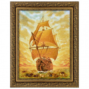 Картина янтарная "Корабль" 30х40 см, фотография 0. Интернет-магазин ЛАВКА ПОДАРКОВ