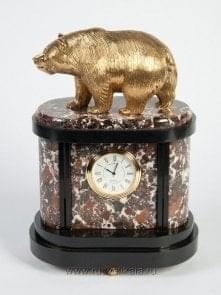 5675/3068 Нат.камень ЧАСЫ настольные "Медведь" 27*18*12см Креноид