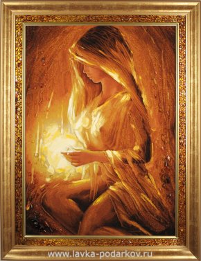 Картина янтарная "Девушка со свечой", фотография 0. Интернет-магазин ЛАВКА ПОДАРКОВ