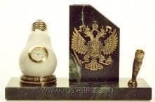 11508 Бронза Часы-визитница "Лампочка" Змеевик, Мрамор (3.30)
