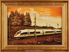 Картина янтарная "Поезд  "Сапсан", фотография 0. Интернет-магазин ЛАВКА ПОДАРКОВ