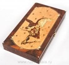 6015 Нардовая доска с фишками "Сокол" 60*64*7см Янтарь, корень Ореха,Карельская береза 