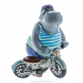 Фарфоровая статуэтка "Бегемот-мотоциклист", фотография 0. Интернет-магазин ЛАВКА ПОДАРКОВ