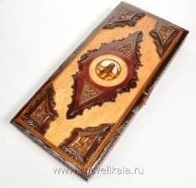 10333 /45*21см Нарды резные "Пантера" (липа, медь, кость моржа)