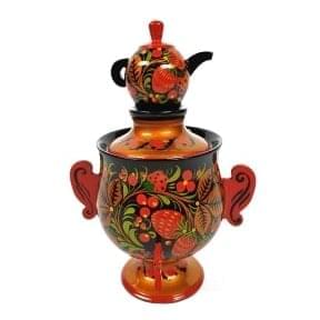15953-МАЛЫЙ-16см  Хохлома САМОВАР сувенирный (с росписью) 16см 