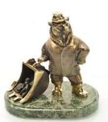 11234 Бронза Скульптура "Медведь - рабочий"Змеевик (4.117)