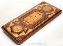 12205/63*30см Нарды резные "Герб" (липа, медь, кость моржа)