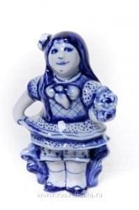 7761 Гжель Скульптура "Мальвина" выс.8см Авт.Черновы Л.и В  