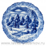 Декоративная тарелка "Зима в деревне". Гжель