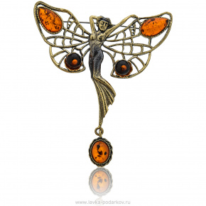 Брошь с янтарем "Бабочка - танцующая фея", фотография 0. Интернет-магазин ЛАВКА ПОДАРКОВ