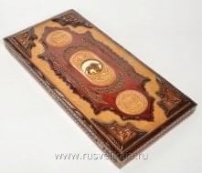 9840/63*30см Нарды резные "Леопард" (липа, медь, кость моржа) 