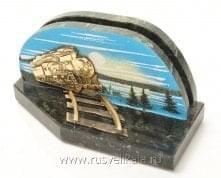 11231 Бронза Настольная визитница "Железная дорога" Змеевик, насыпка (3.36)