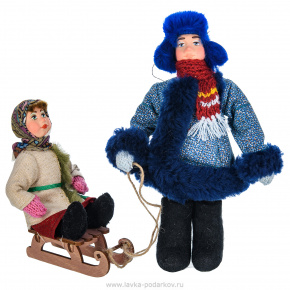 Коллекционная кукла ручной работы "Брат и сестра с санками", фотография 0. Интернет-магазин ЛАВКА ПОДАРКОВ