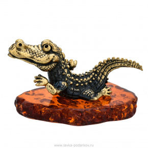 Статуэтка с янтарем "Крокодил", фотография 0. Интернет-магазин ЛАВКА ПОДАРКОВ