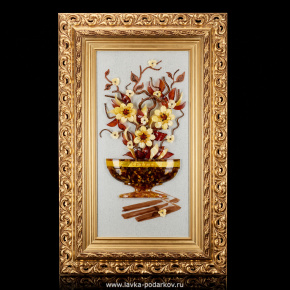 Картина янтарная "Цветы в вазе" 96х61 см, фотография 0. Интернет-магазин ЛАВКА ПОДАРКОВ