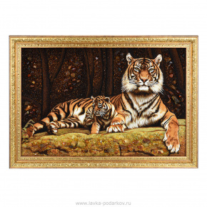 Картина янтарная "Тигрица с тигренком" 60х40 см, фотография 0. Интернет-магазин ЛАВКА ПОДАРКОВ