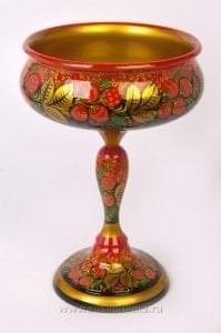 8182-32*21  Хохлома Фруктовница на ножке в ассортименте 32*21см 