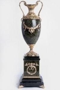 8272/ФР Нат.камень ВАЗА с накладкой Змеевик, Бронза литье