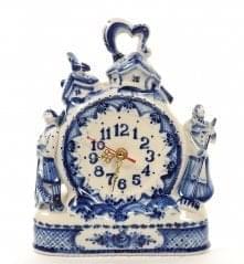 4121 Гжель Часы настольные "ЛЕТО"30*24см Авт. Исаев С.В.