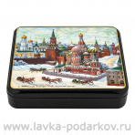 Шкатулка с художественной росписью "Зима. Кремль. Зимние скачки"