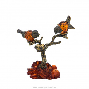 Статуэтка с янтарем "Птички на дереве", фотография 0. Интернет-магазин ЛАВКА ПОДАРКОВ