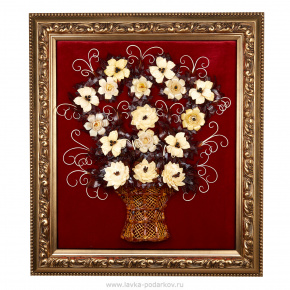 Картина янтарная "Цветы в корзине", фотография 0. Интернет-магазин ЛАВКА ПОДАРКОВ