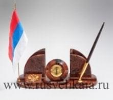 05008 Нат.Камень Письменный набор с часами 30*13см Обсидиан